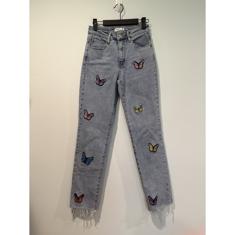 Rue21 Butterfly Patch Jeans Womens 2 Raw Hem Hippie Distressed Festival Boho